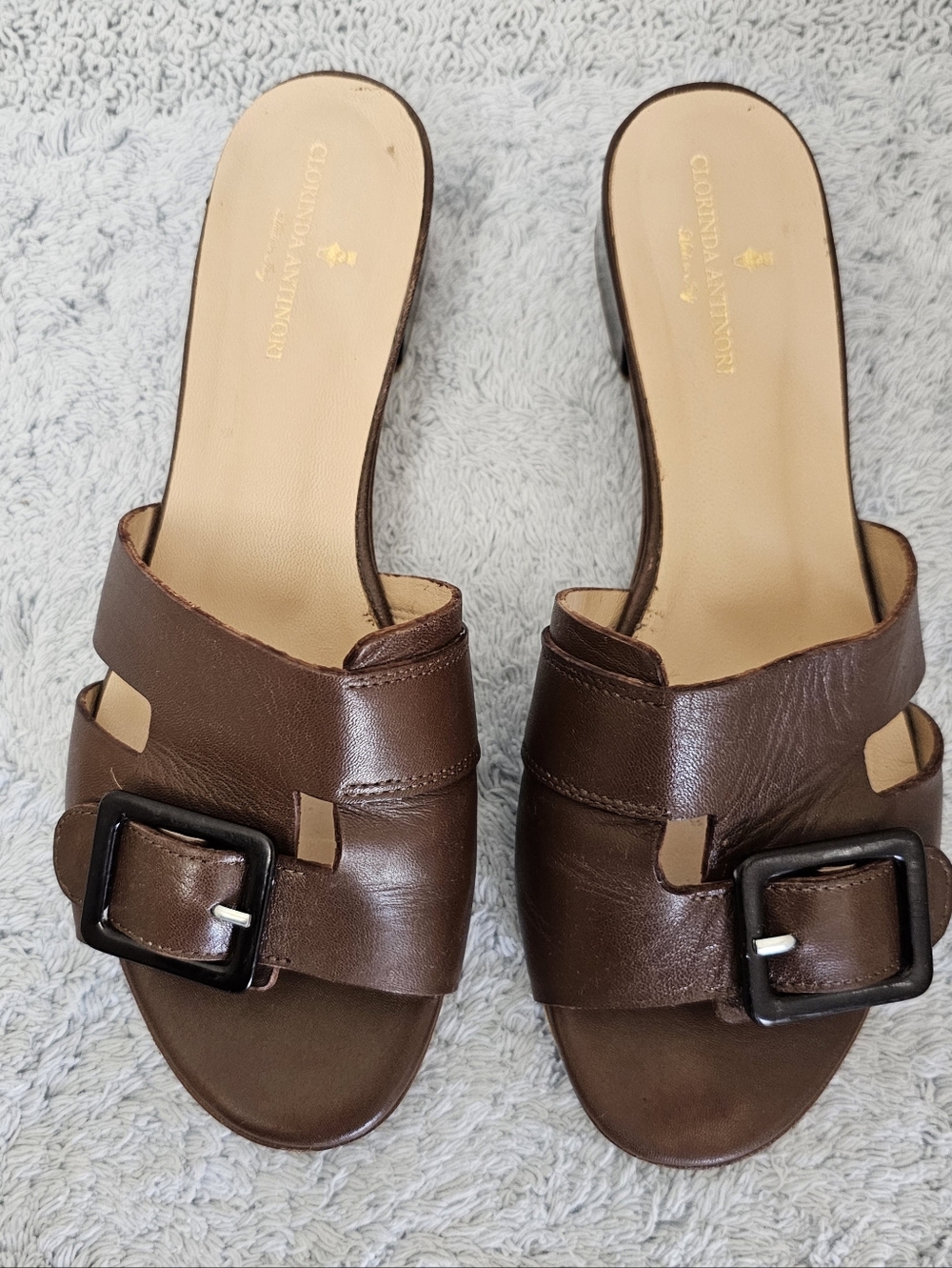 Clorinda Antinori  Brown Leather Slide Sandals with Buckle